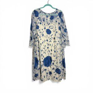 ASOS Blue Floral Embroidered Mesh Overlay Shift Dress Boho NWT Size 20